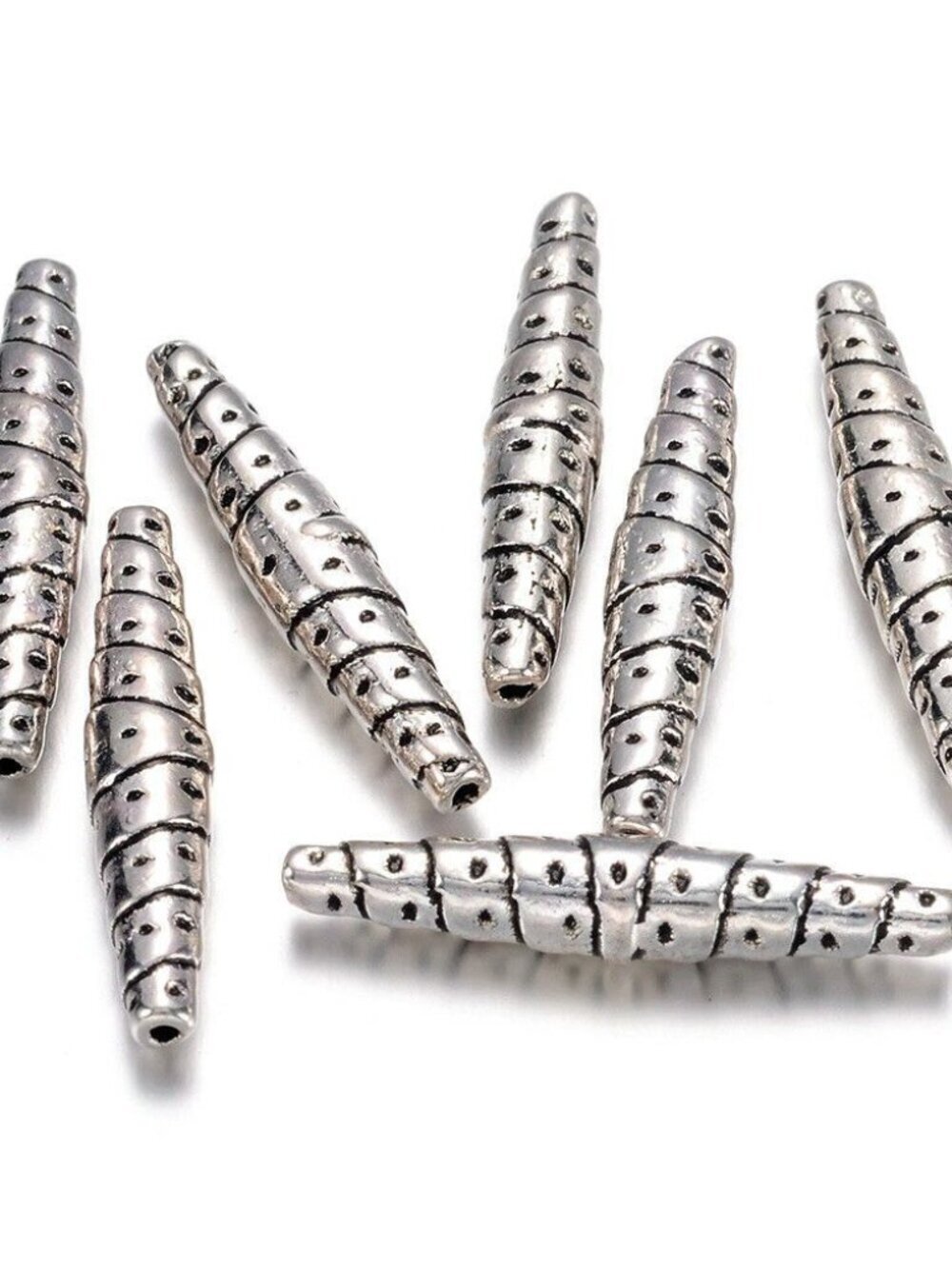 Antique Silver Edgy Gothic Style Dotted Tapered Slim Oval 25mm Long Pewter Beads